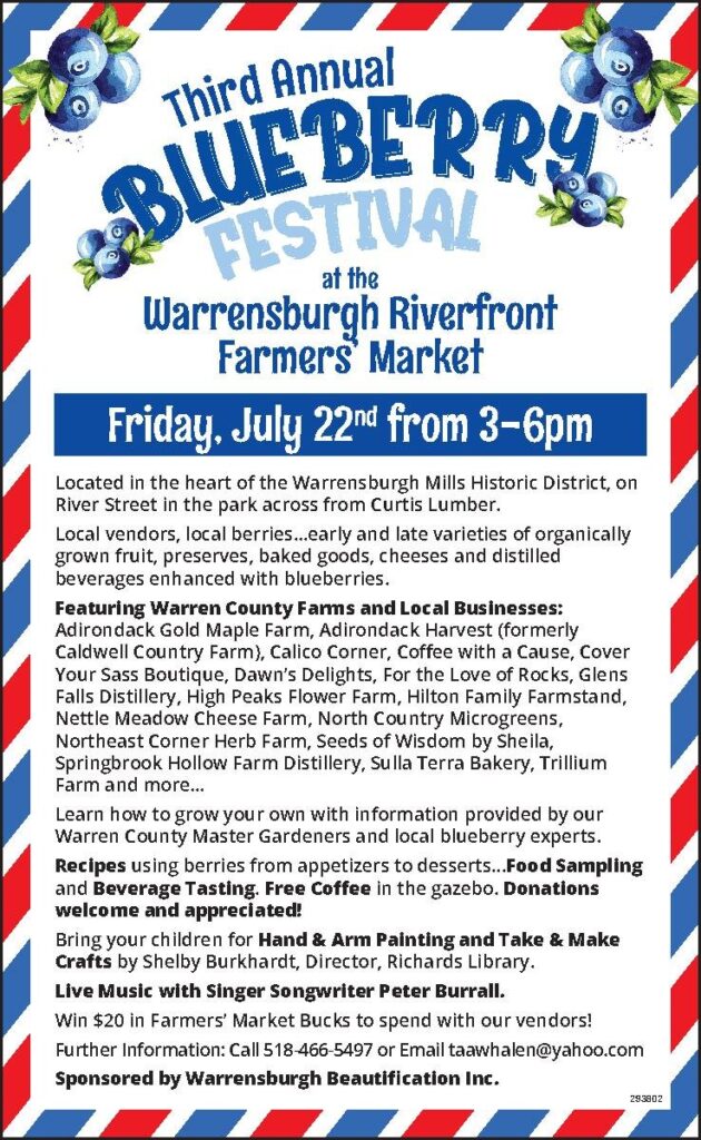 Blueberry Festival Details - Warrensburgh Riverfront Farmers Market - Adirondack NY Life